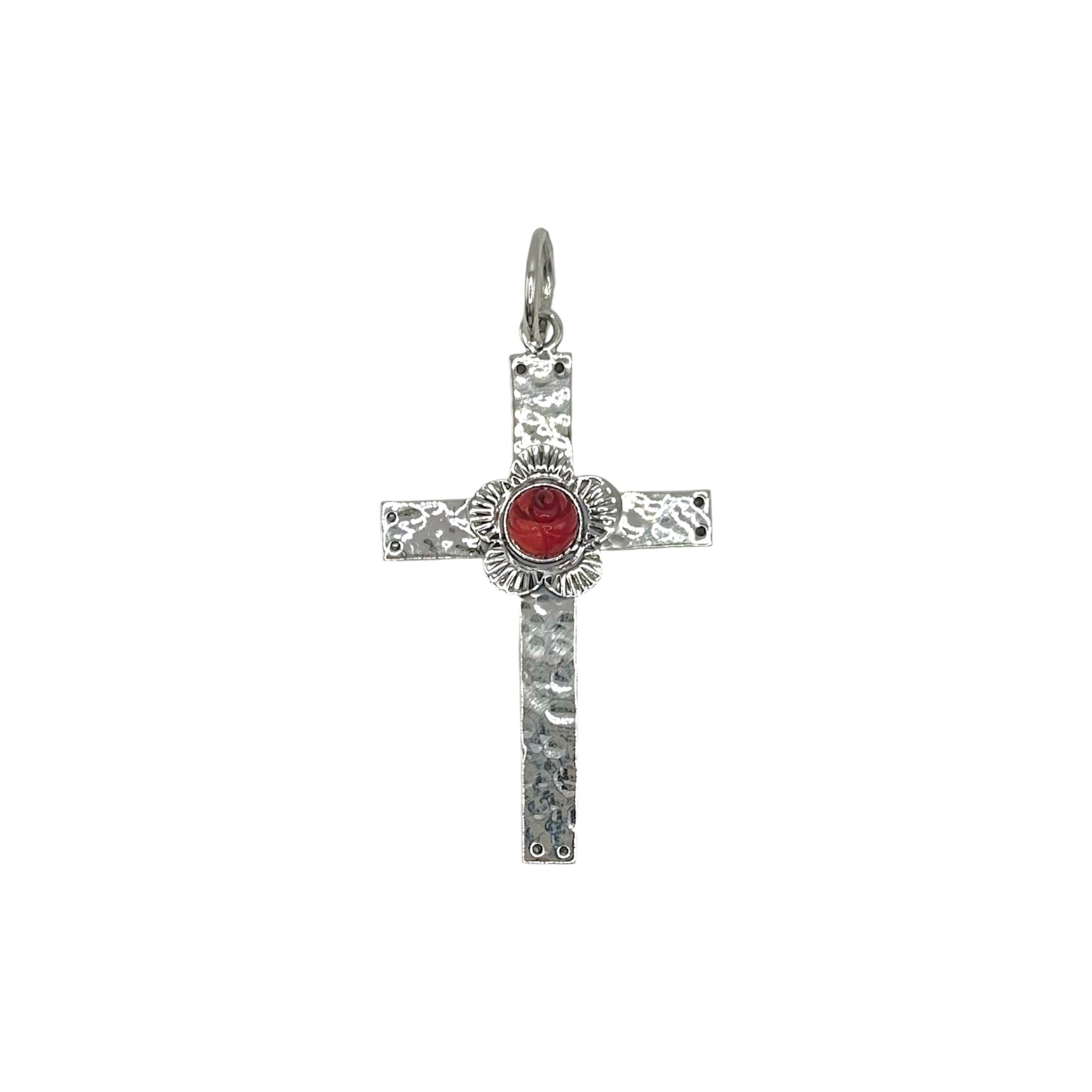 Coral Rose Cross Pendant - Karlas Jewelry & Gifts