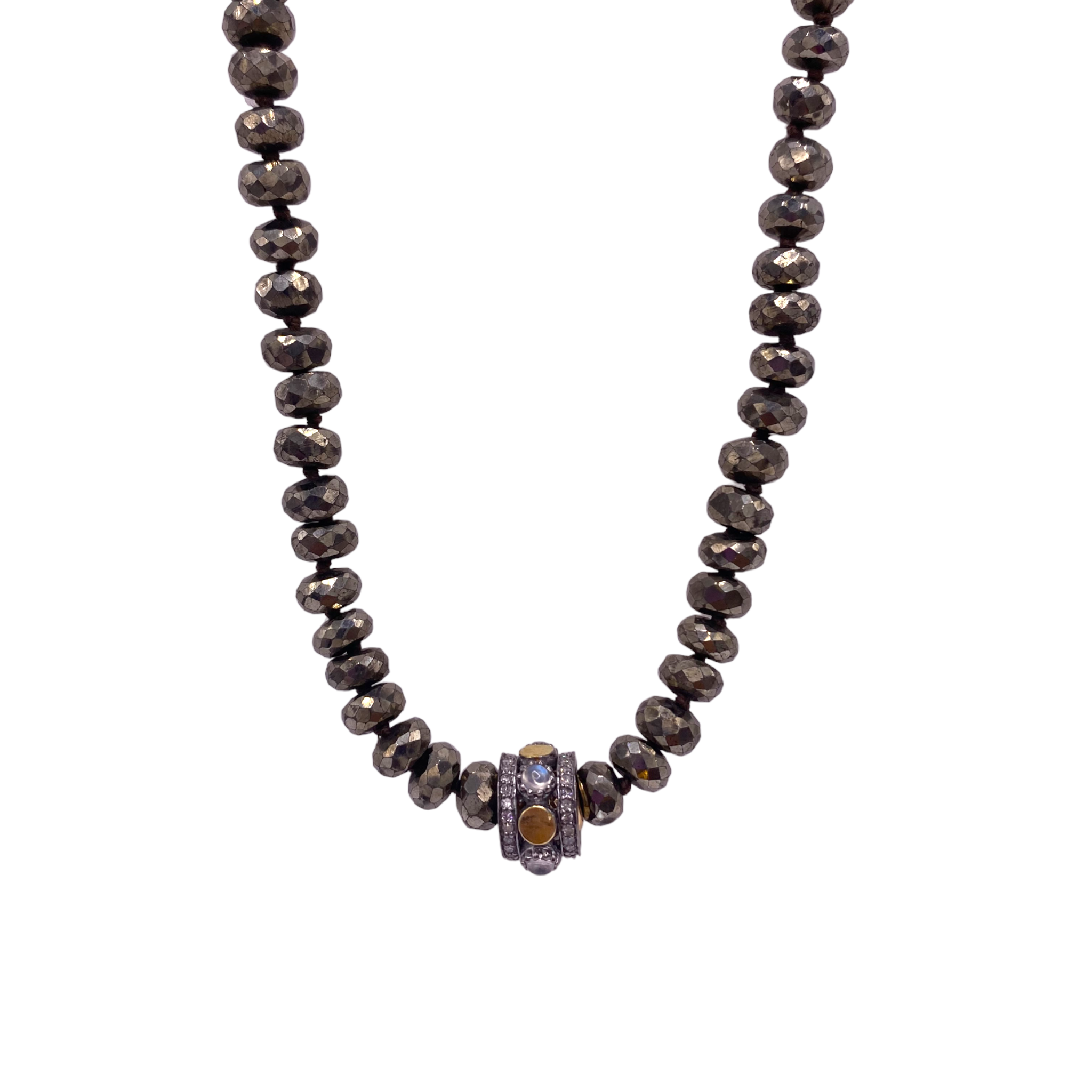 Pyrite + Moonstone + Diamond Necklace - Karlas Jewelry & Gifts