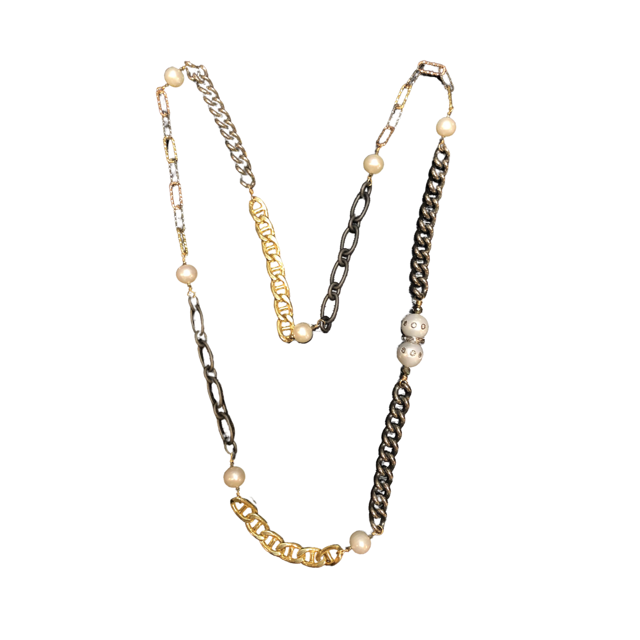 Mixed Metal Diamond Pearl Necklace - Karlas Jewelry & Gifts