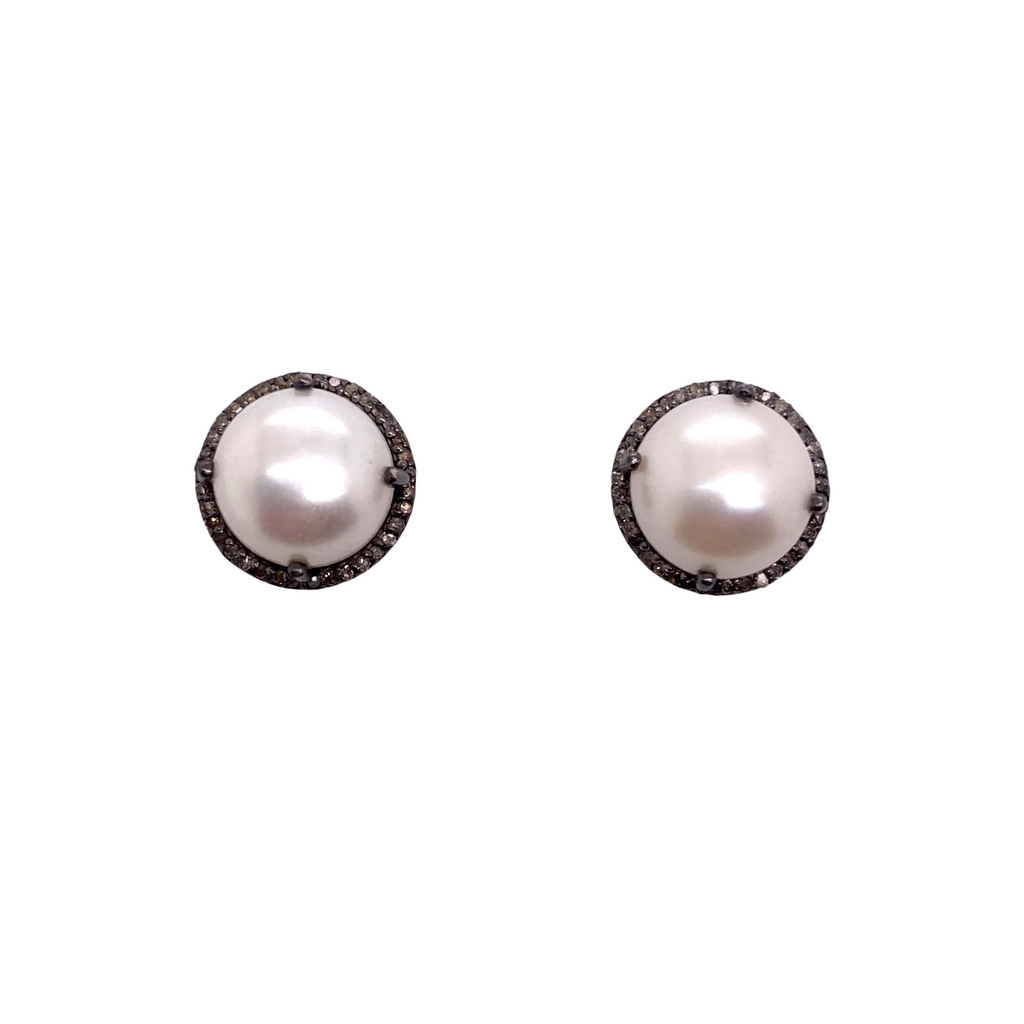 Diamond + White Pearl Studs - Karlas Jewelry & Gifts