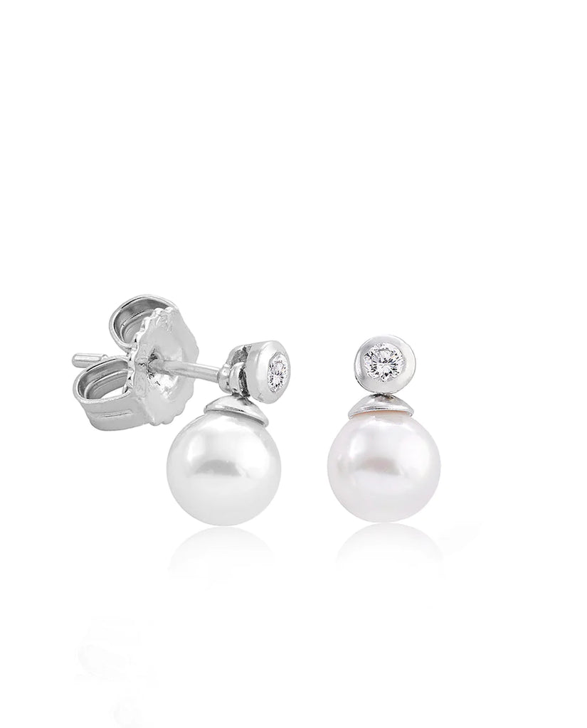 Selene 6mm Round CZ Pearl Earrings - Karlas Jewelry & Gifts