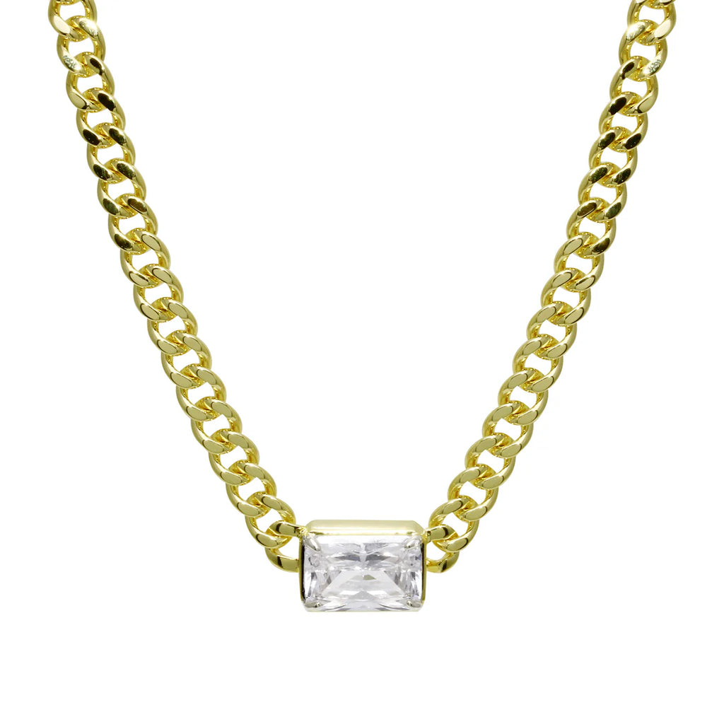 Emerald Cut CZ + Cuban Necklace - Karlas Jewelry & Gifts