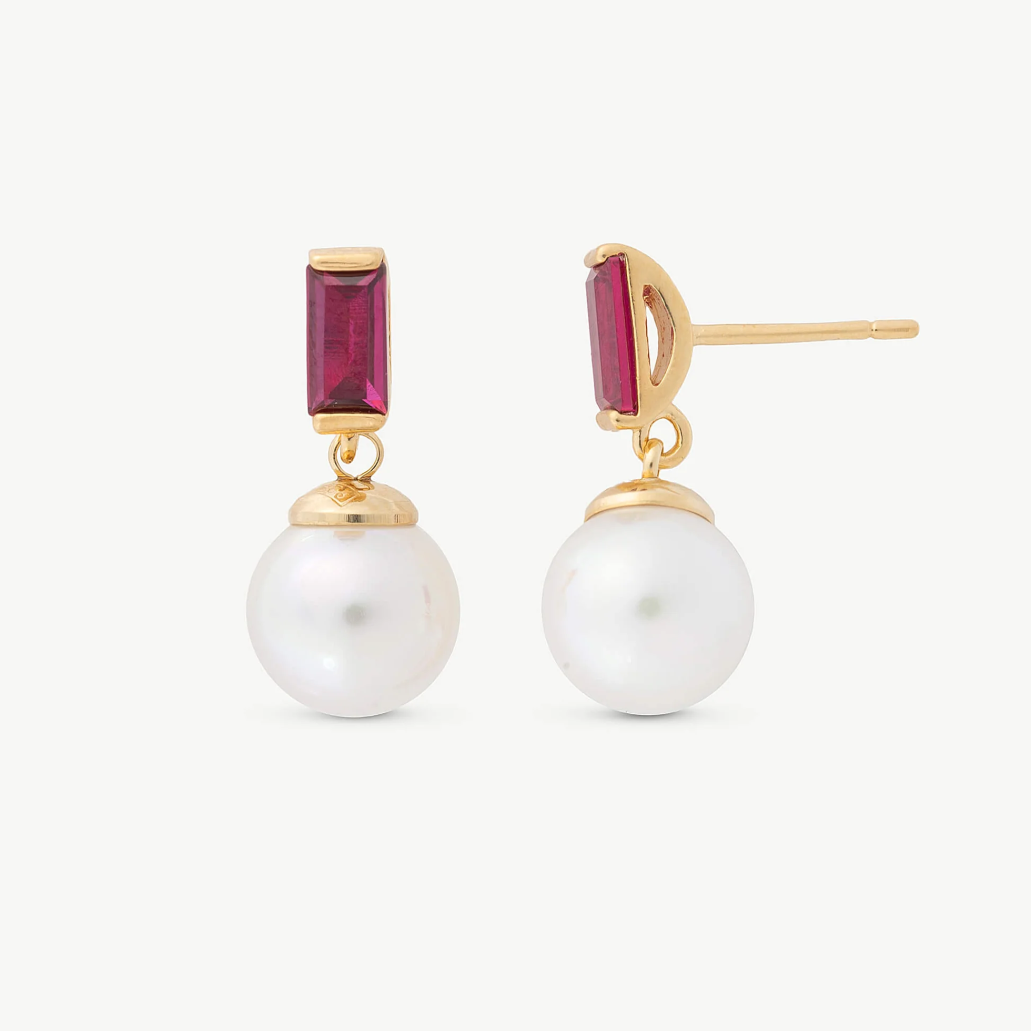 Selene 8mm Pearl + Red Cz Earrings - Karlas Jewelry & Gifts