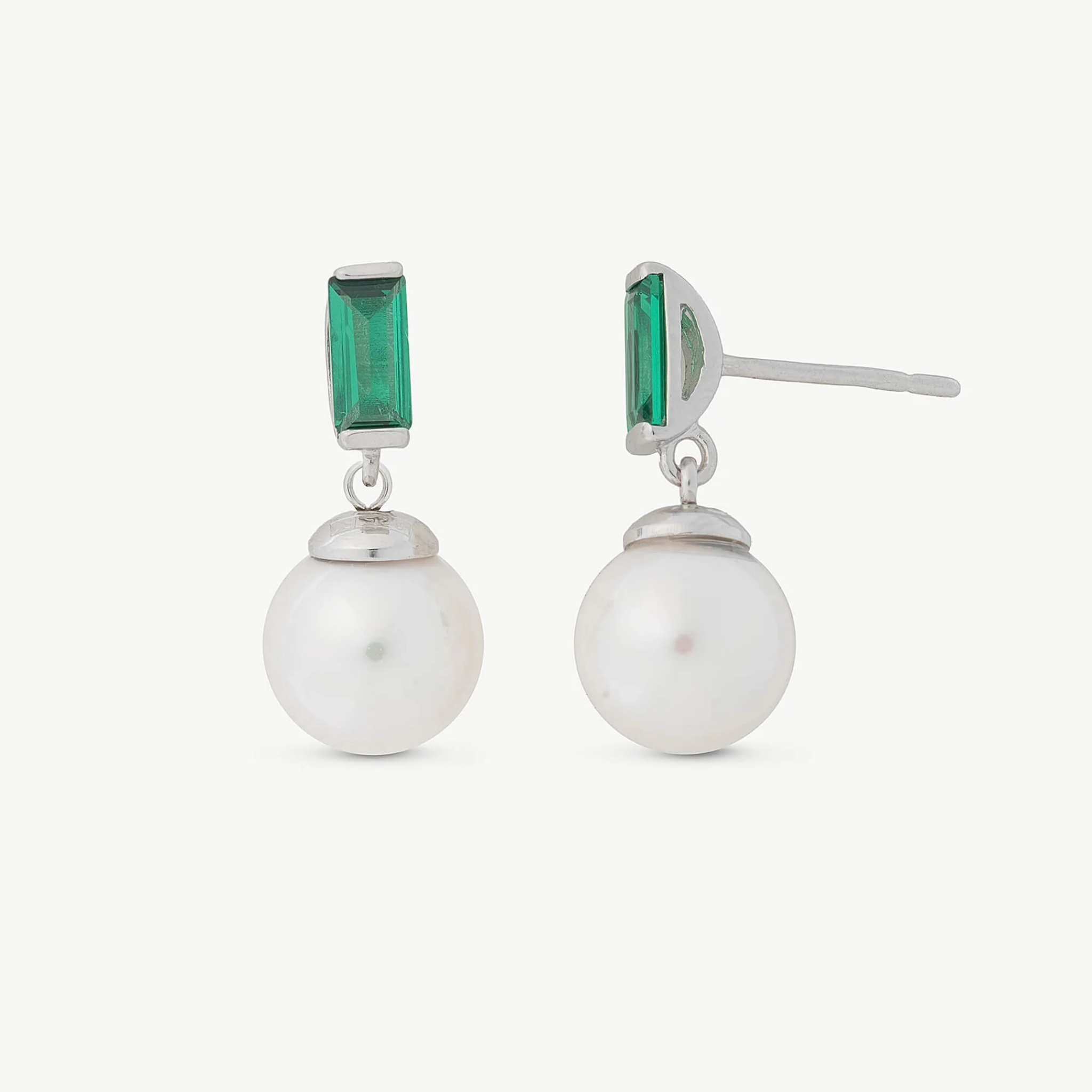 Selene 8mm Pearl + Green Cz Earrings - Karlas Jewelry & Gifts