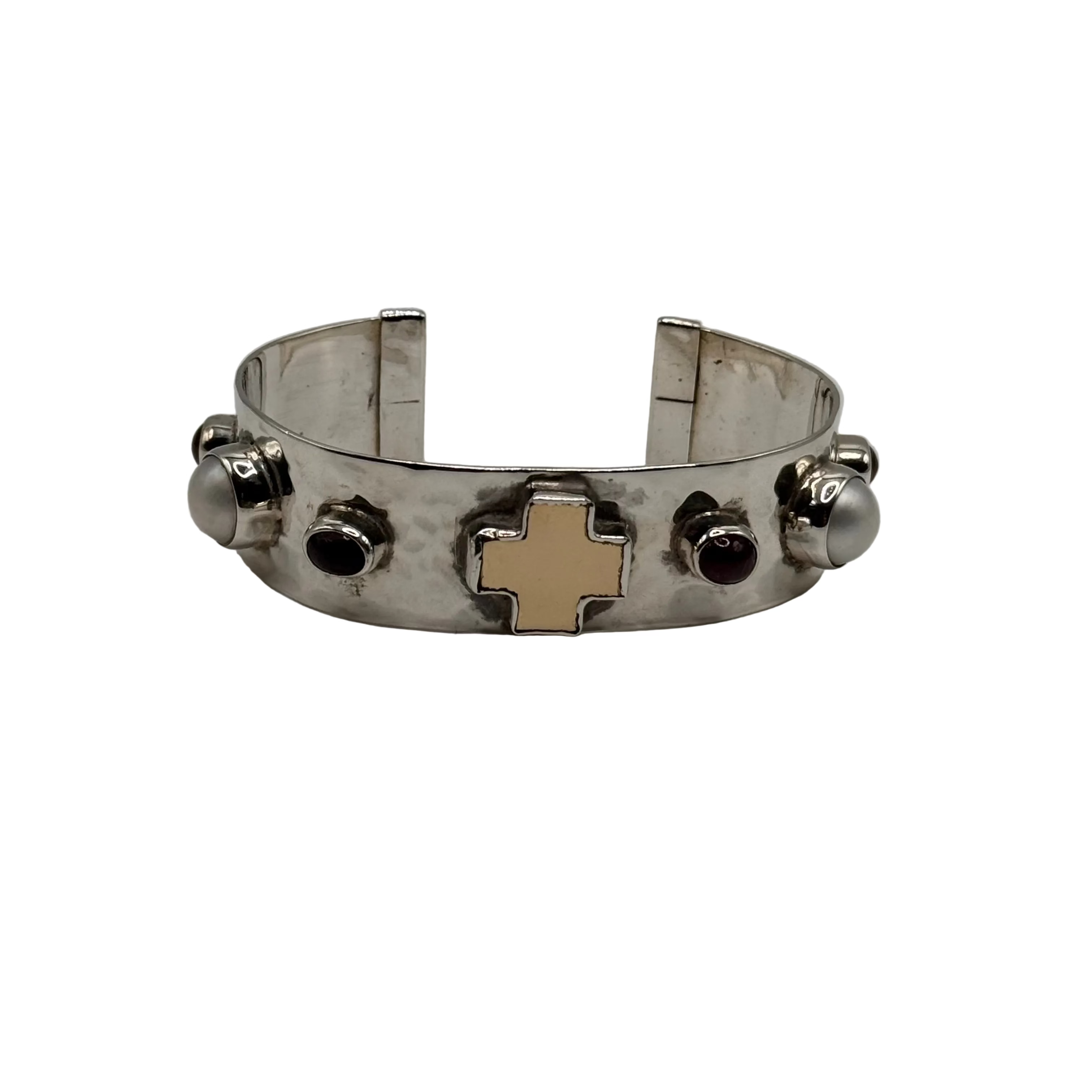 La Reyna Garnet + Pearl Cross Cuff - Karlas Jewelry & Gifts
