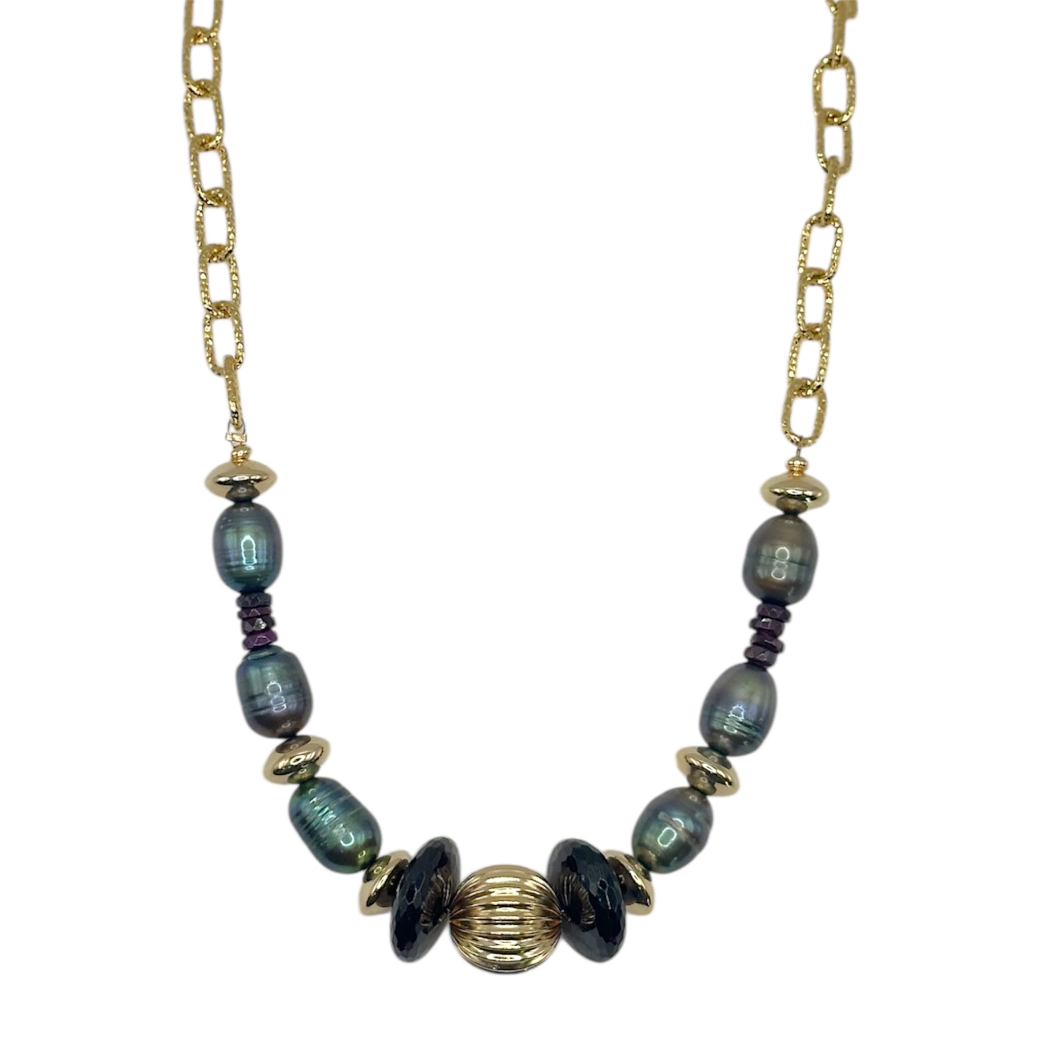 Green Pearl + Garnet Beaded Necklace - Karlas Jewelry & Gifts