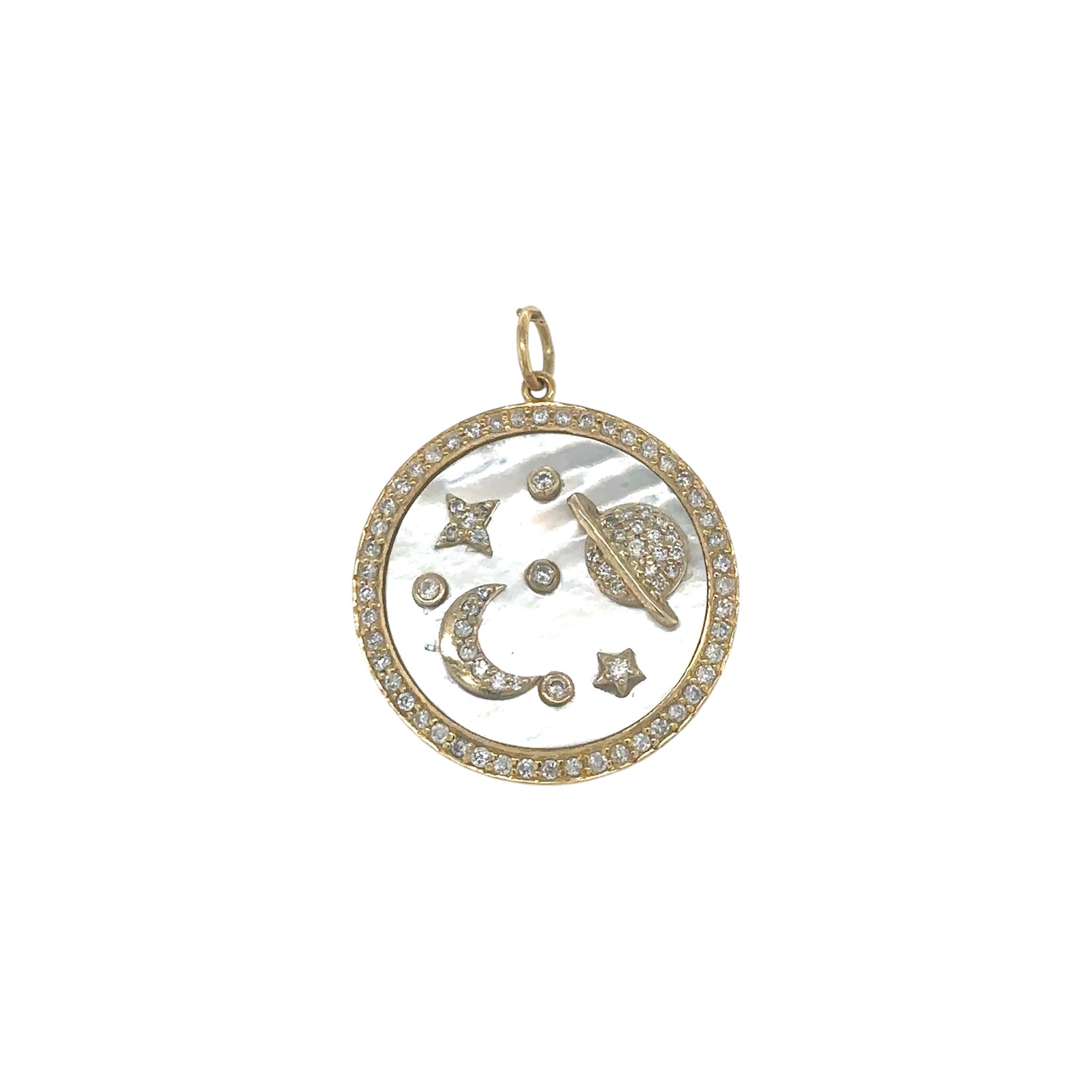 14K Moon + Saturn MOP Pendant - Karlas Jewelry & Gifts