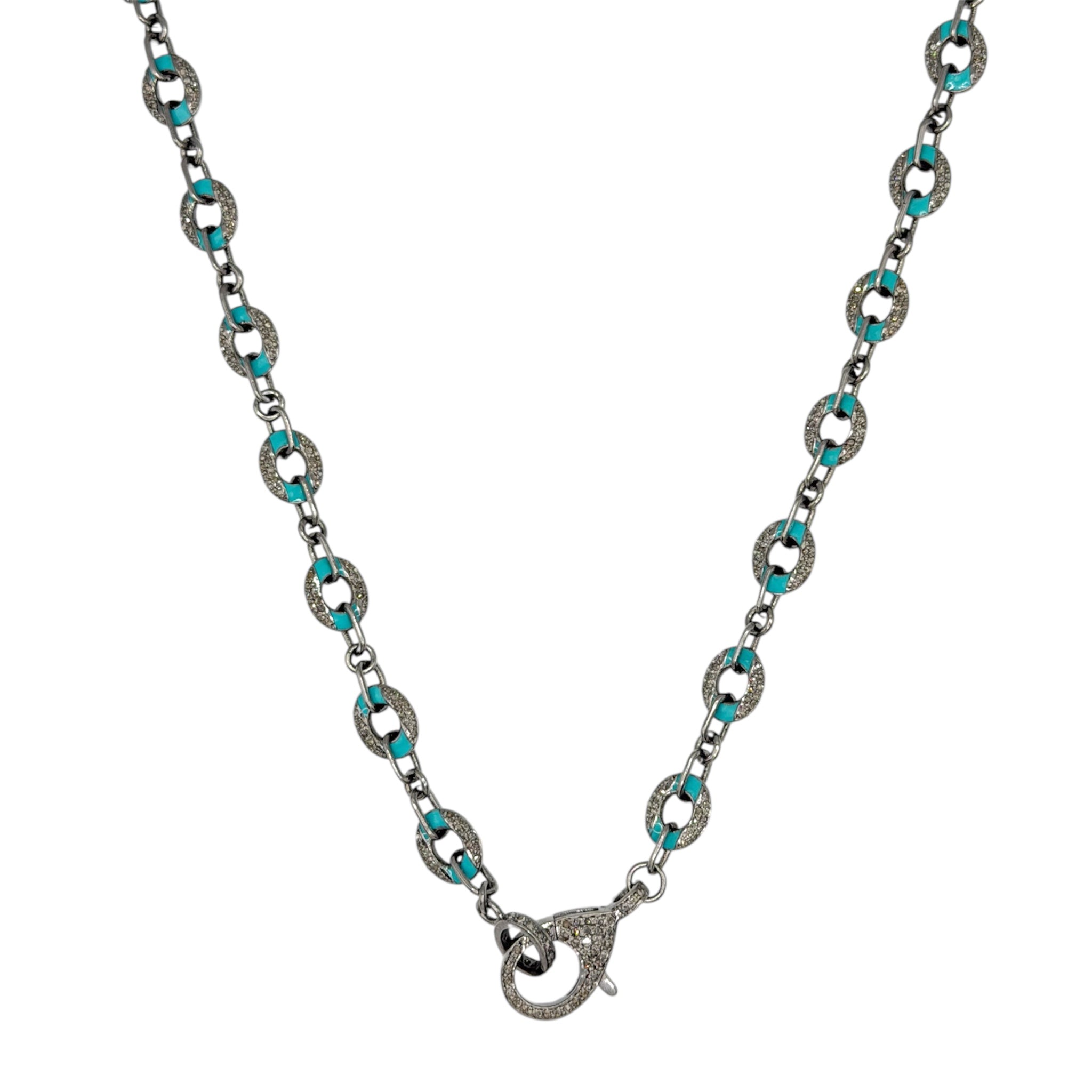 Diamond Necklace Turq Enamel Accents - Karlas Jewelry & Gifts