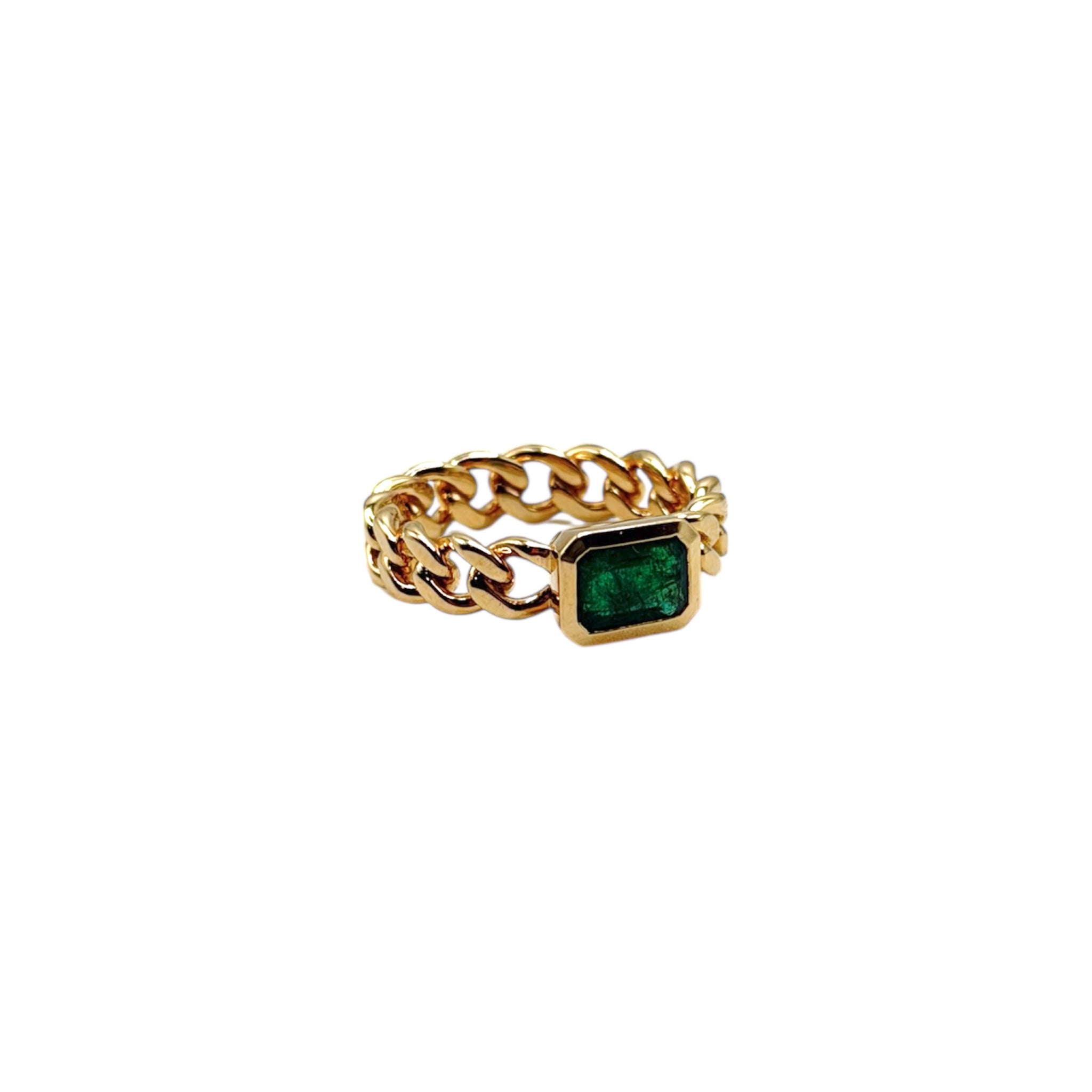 14k Emerald + Curb Link Ring - Karlas Jewelry & Gifts