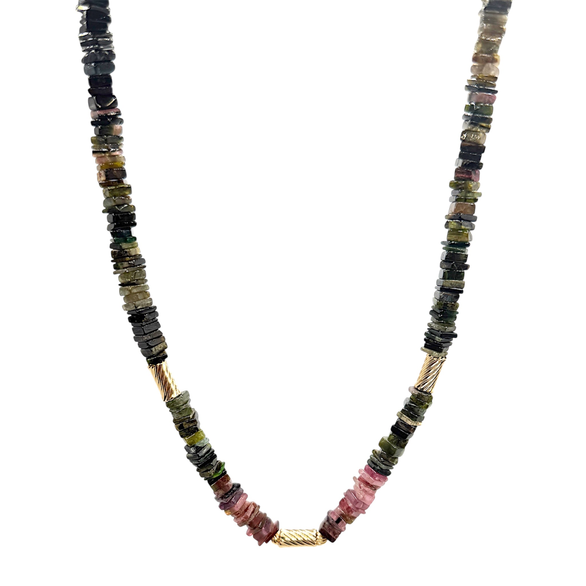 Multi Tourmaline + Gold Fluted Necklace - Karlas Jewelry & Gifts