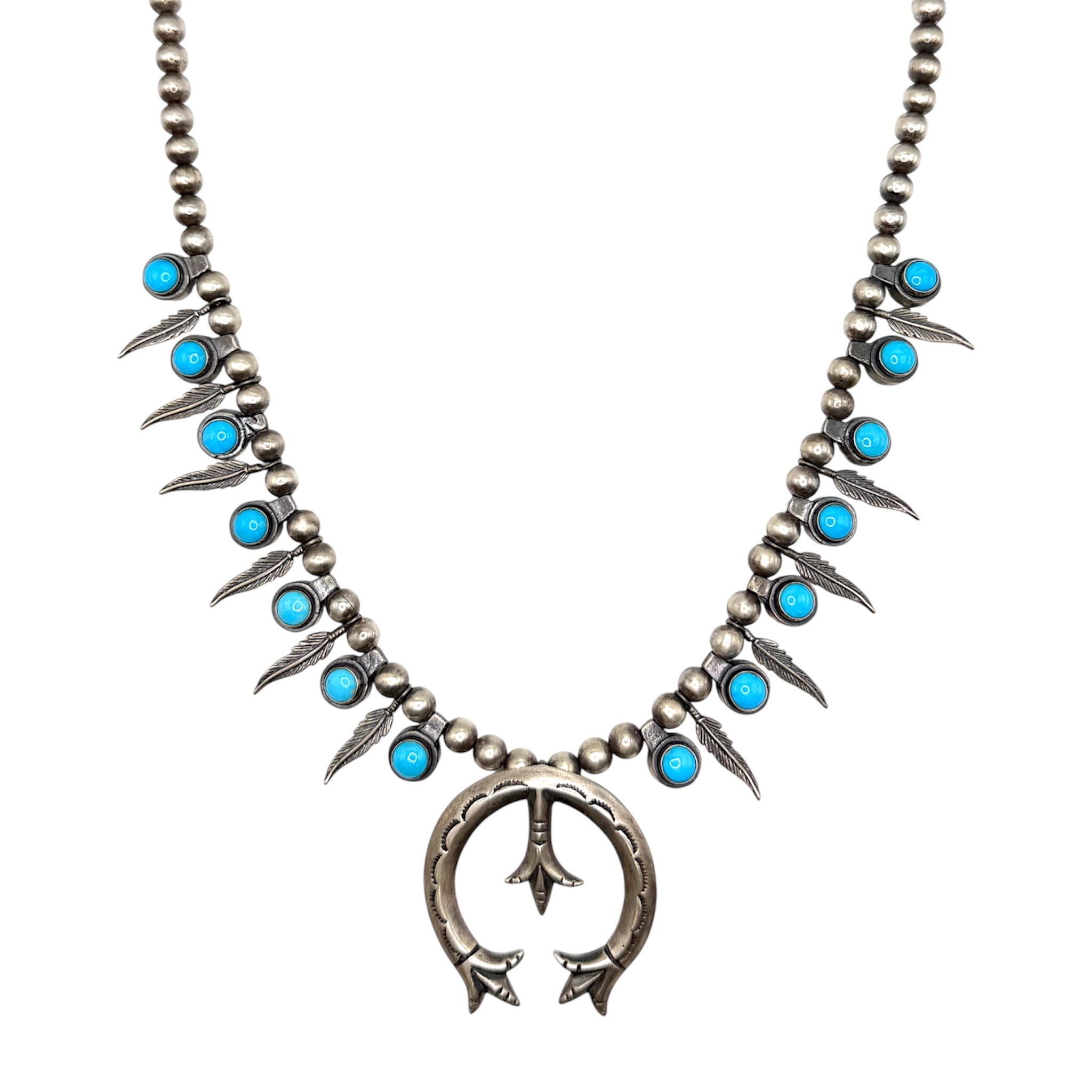 Mini Turquoise Feather Squash Blossom - Karlas Jewelry & Gifts