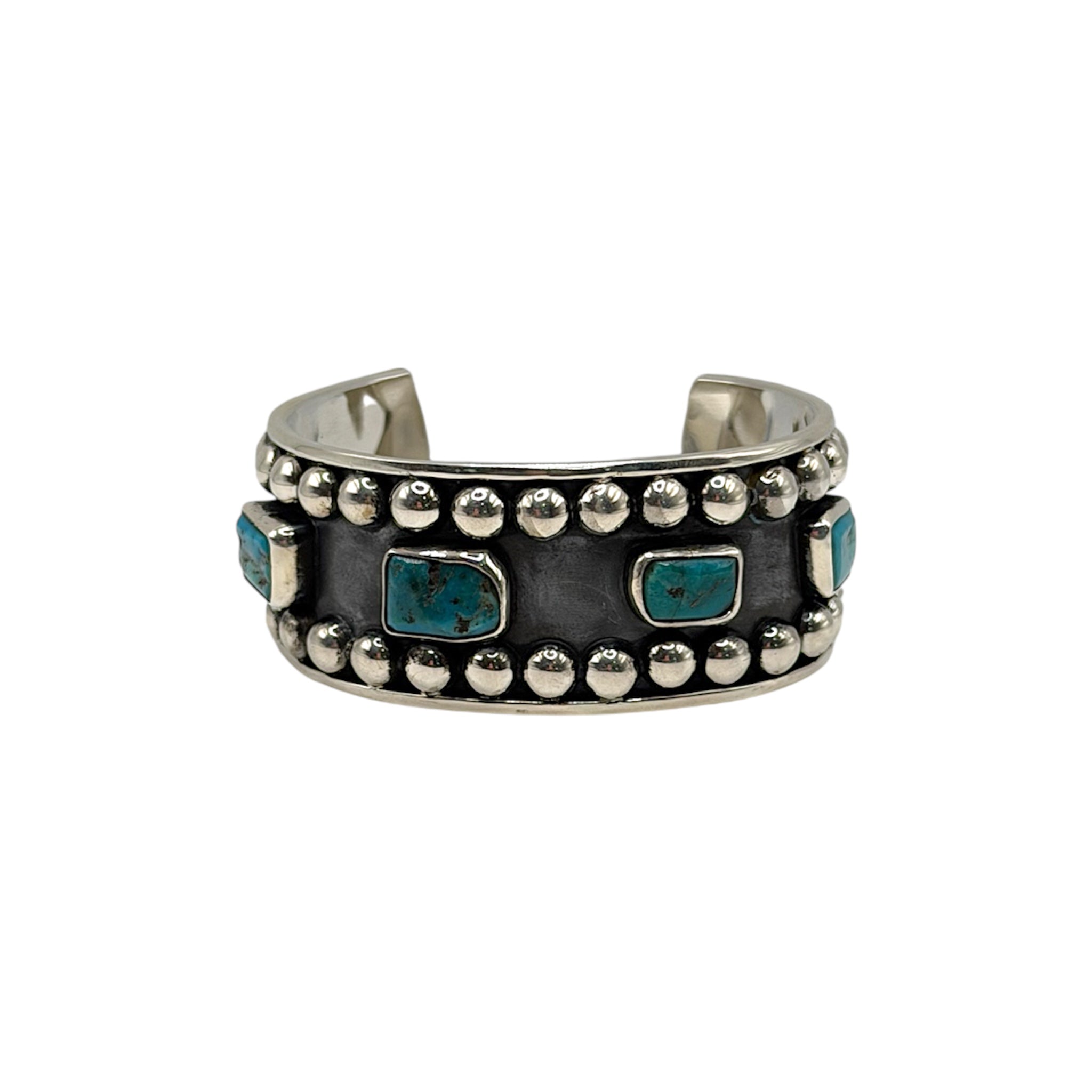 Turquoise + Silver Bead Bangle - Karlas Jewelry & Gifts