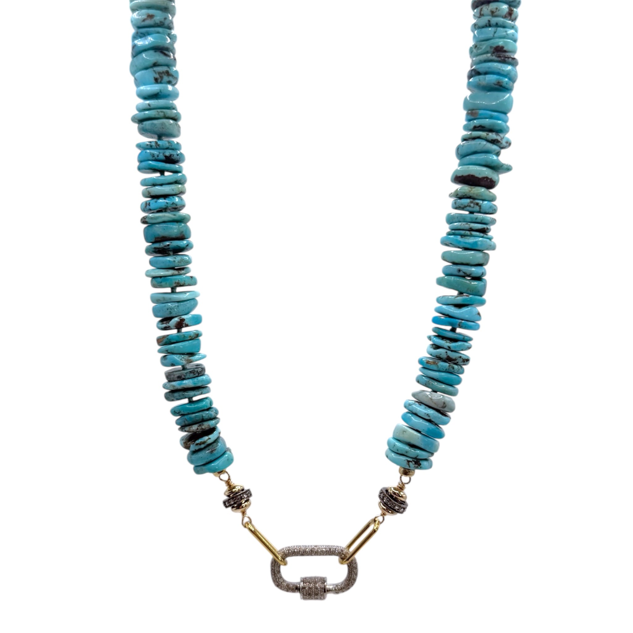 Chunky Turquoise + Diamond Lock Necklace - Karlas Jewelry & Gifts