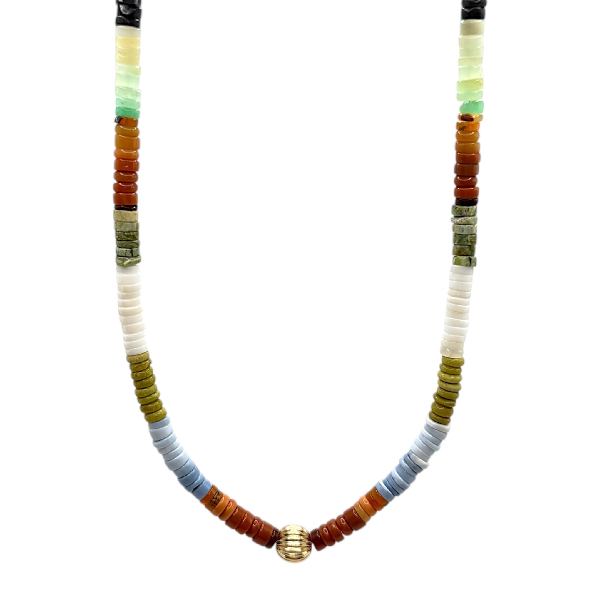 Gold Fluted Bead + Multi Stone Necklace - Karlas Jewelry & Gifts