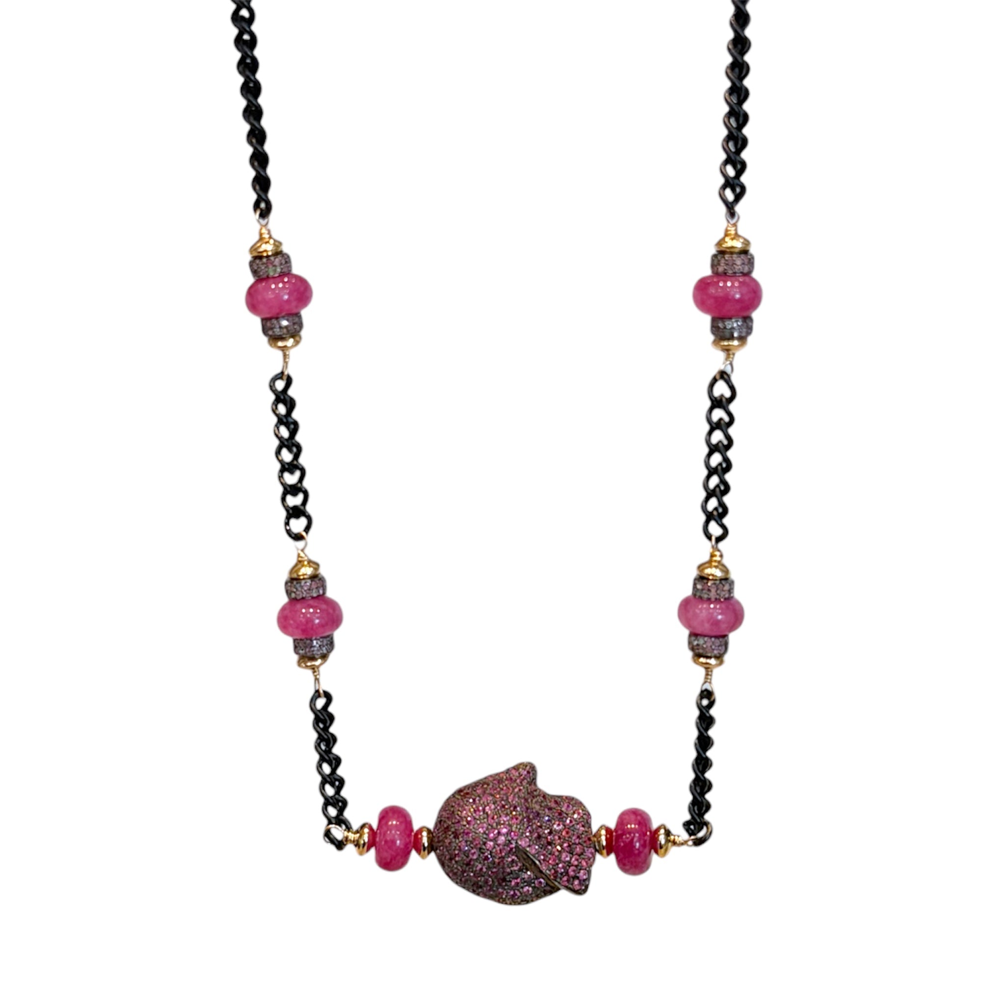 Matted Link + Stone Barqoue Necklace - Karlas Jewelry & Gifts