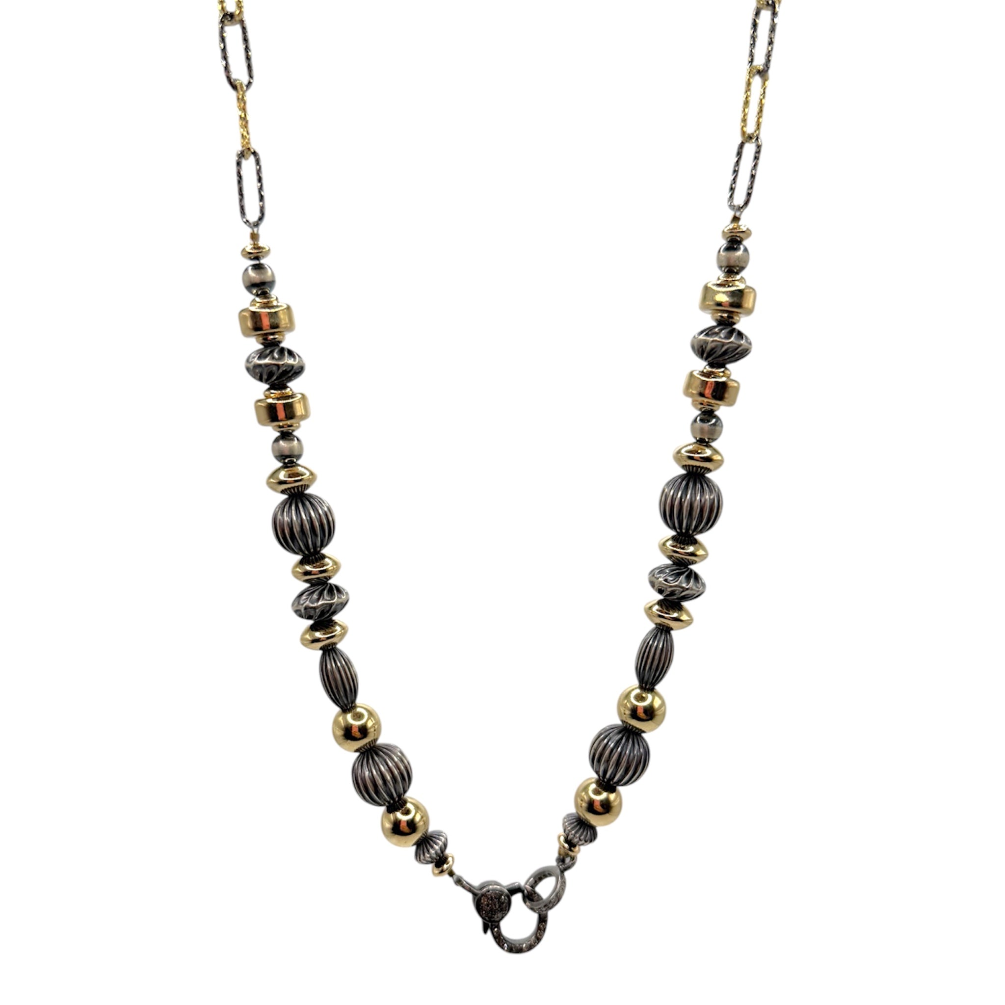 Mini Diamond Lock + Gold Beaded Navajo Pearl Necklace - Karlas Jewelry & Gifts