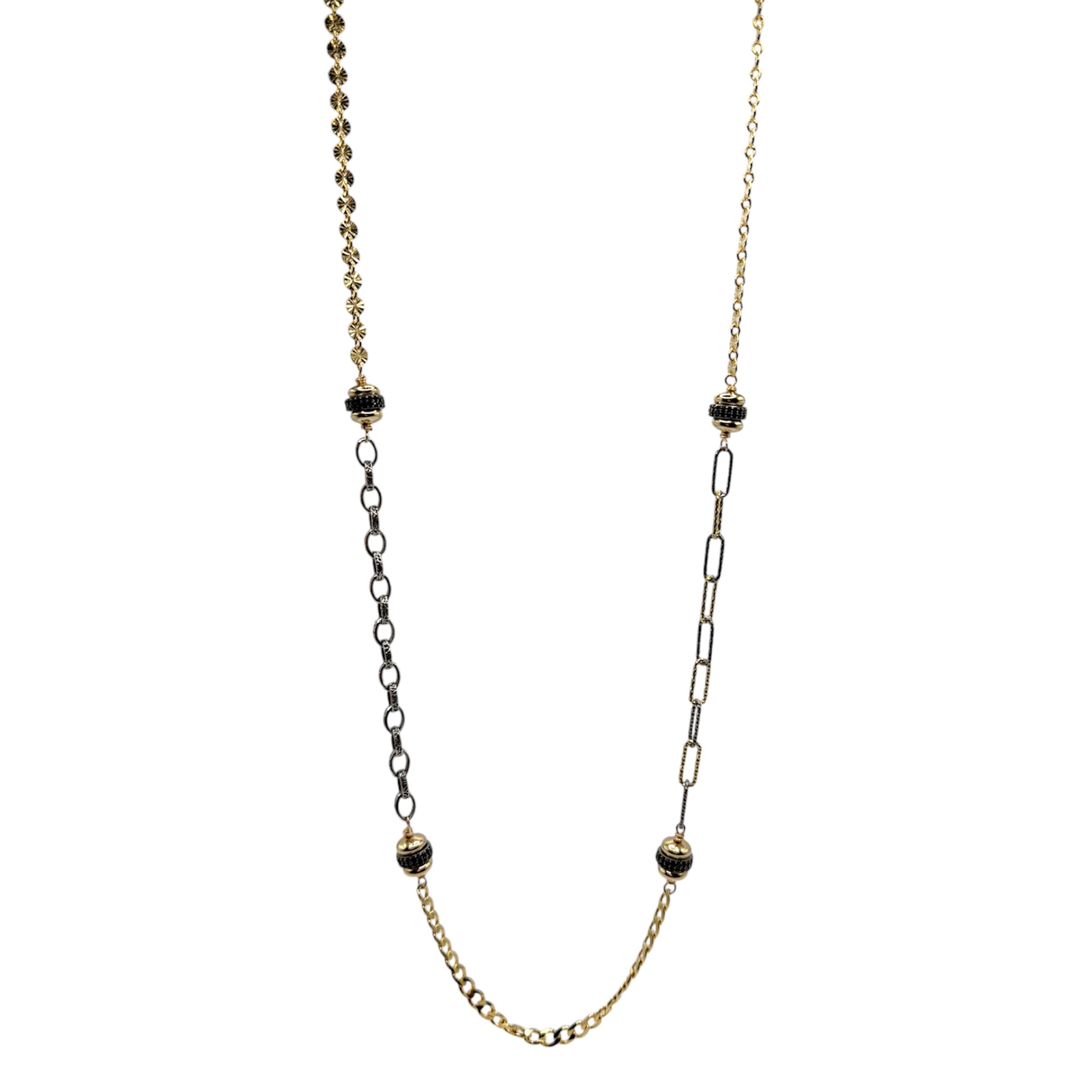 Long Mixed Metal + Black Spinel Necklace - Karlas Jewelry & Gifts