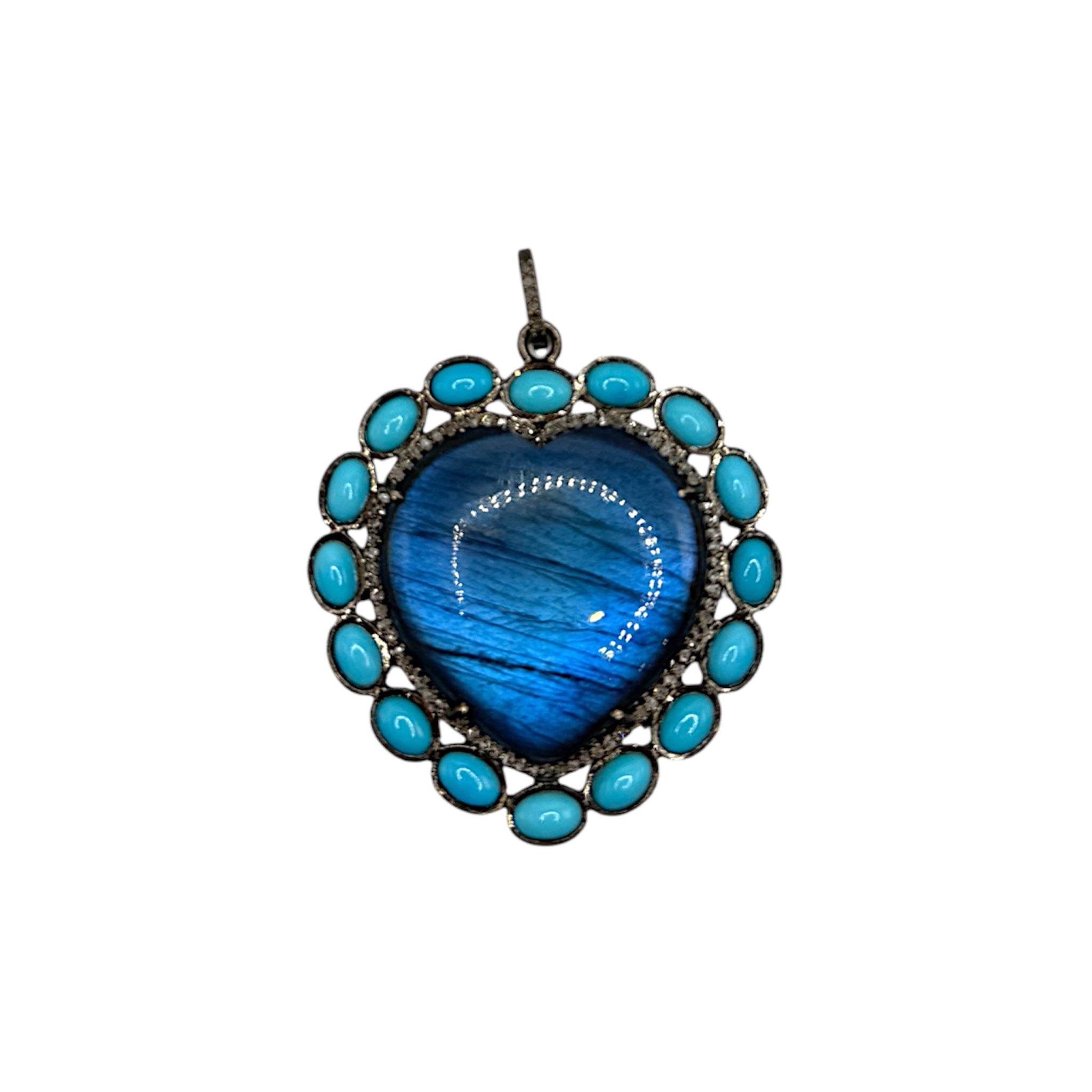 Turquoise + Labradorite Heart Pendant - Karlas Jewelry & Gifts