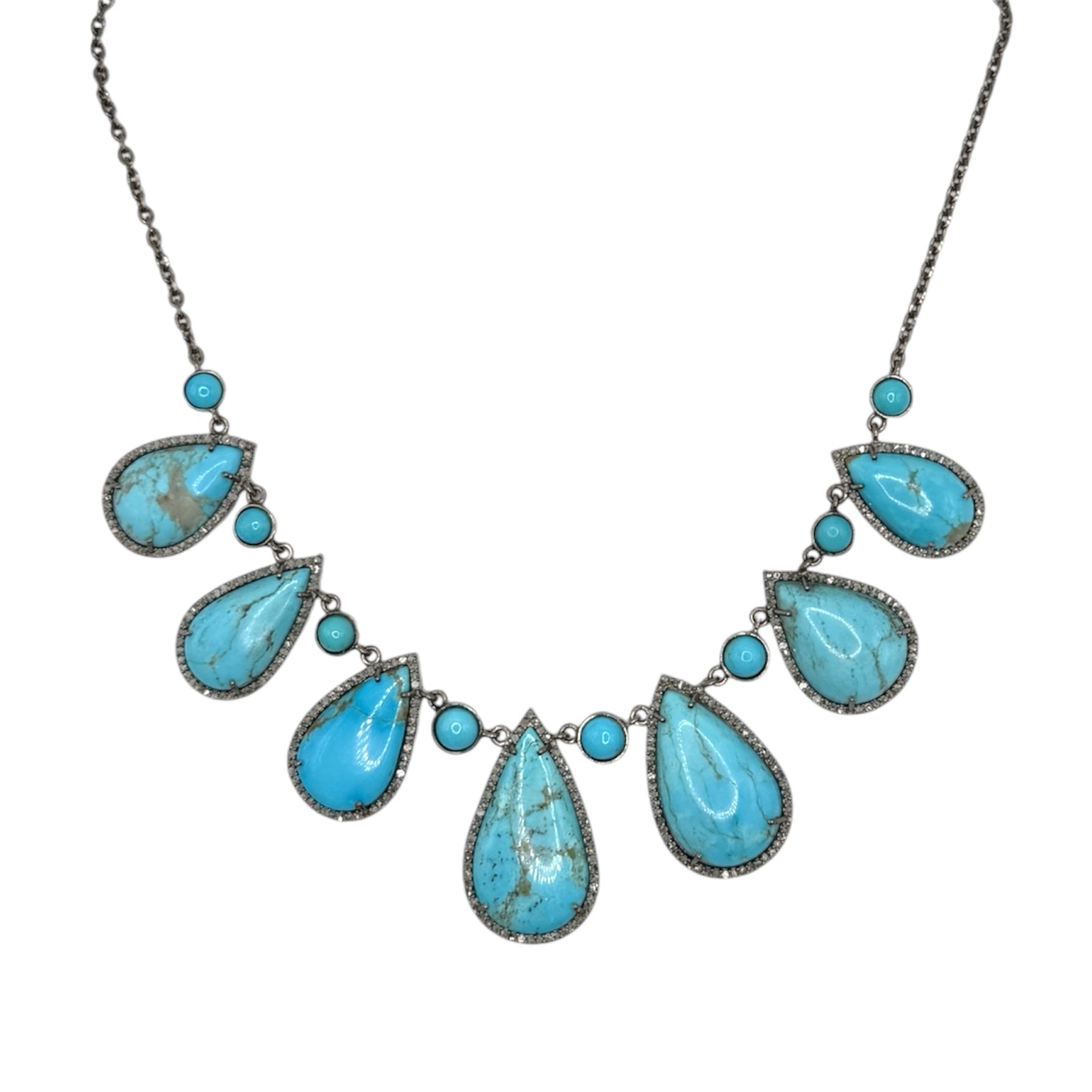 Turquoise Teardrop + Round Diamond Slab - Karlas Jewelry & Gifts