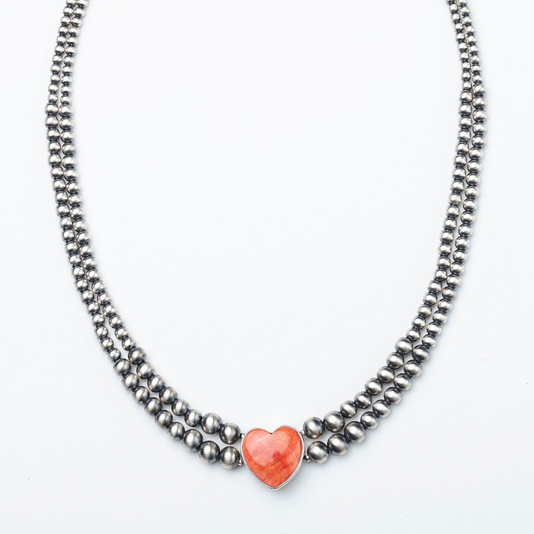 Double Navajo Pearl + Spiny Oyster Heart Choker - Karlas Jewelry & Gifts