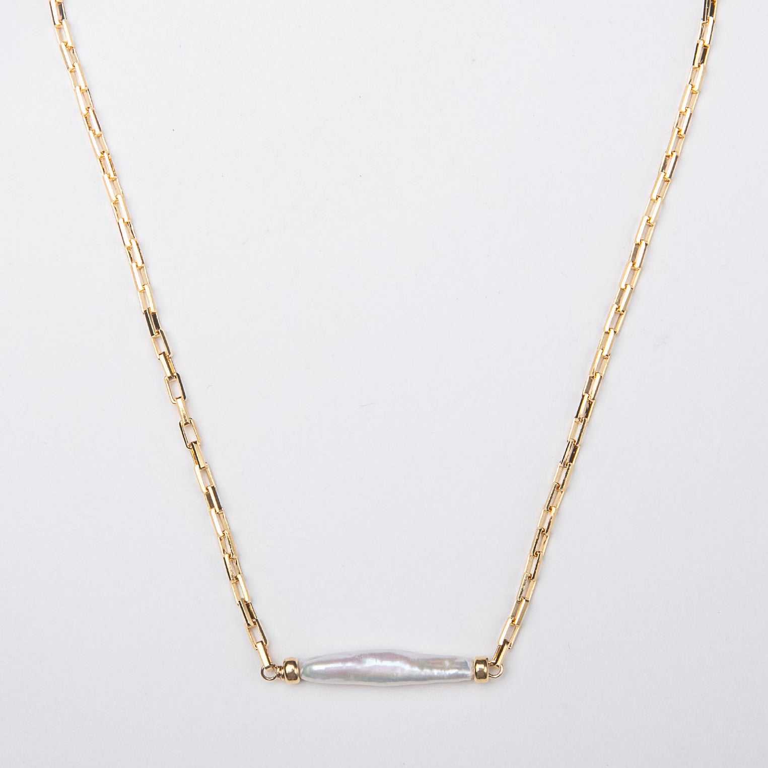 Pearl Bar + Link Chain Necklace - Karlas Jewelry & Gifts