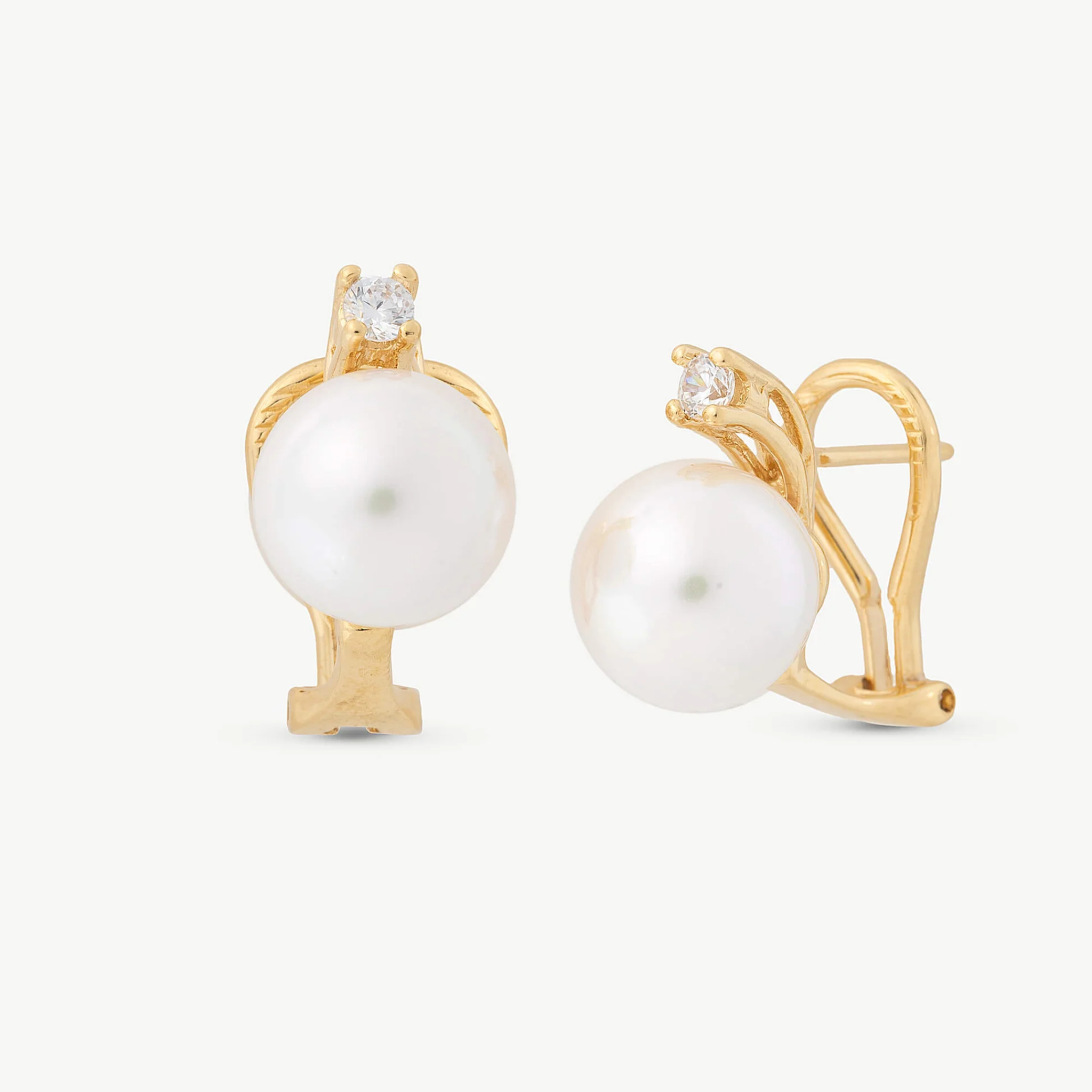 Mini CZ Pearl Omega Clip Earrings - Karlas Jewelry & Gifts
