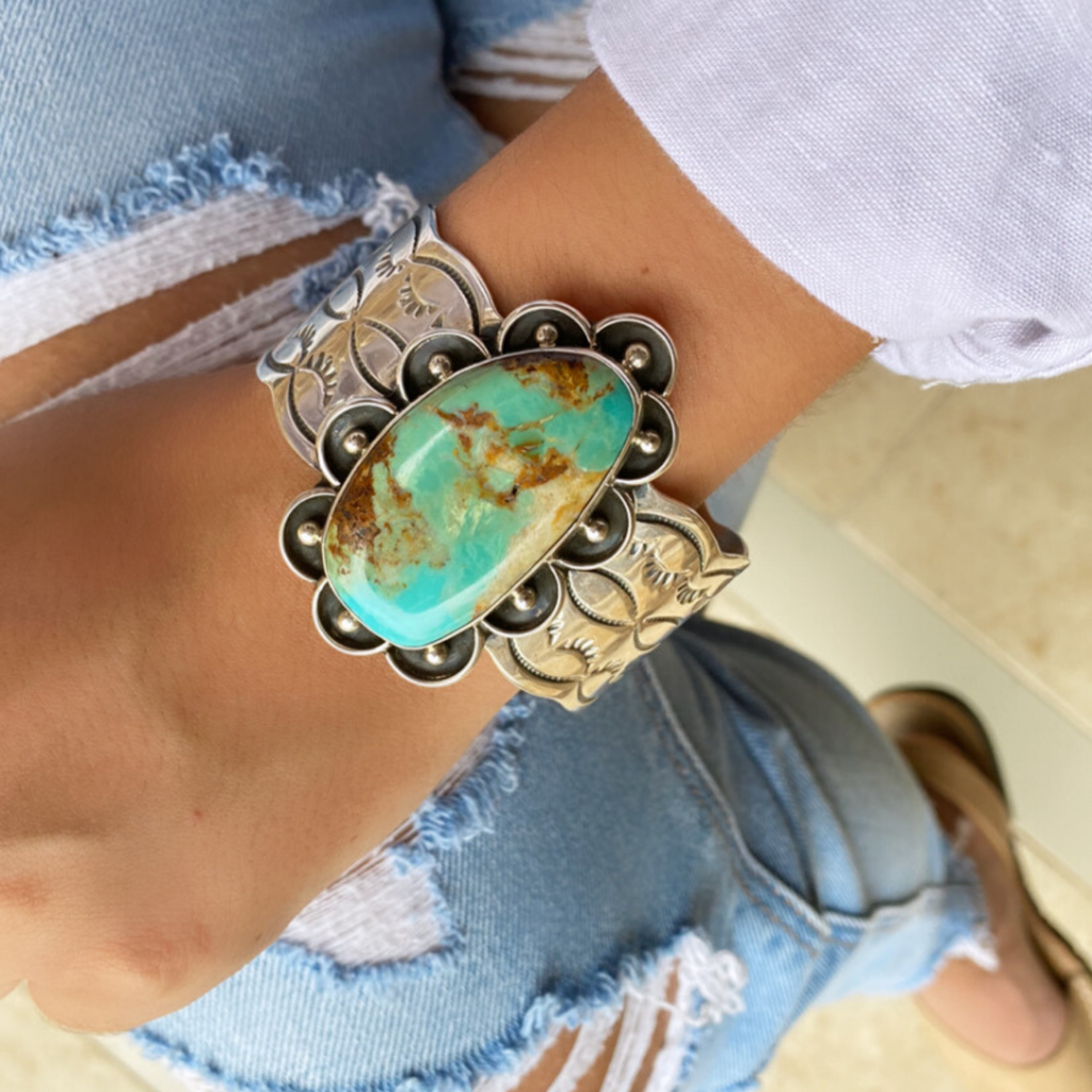 American Indian Textured Turquoise Cuff - Karlas Jewelry & Gifts