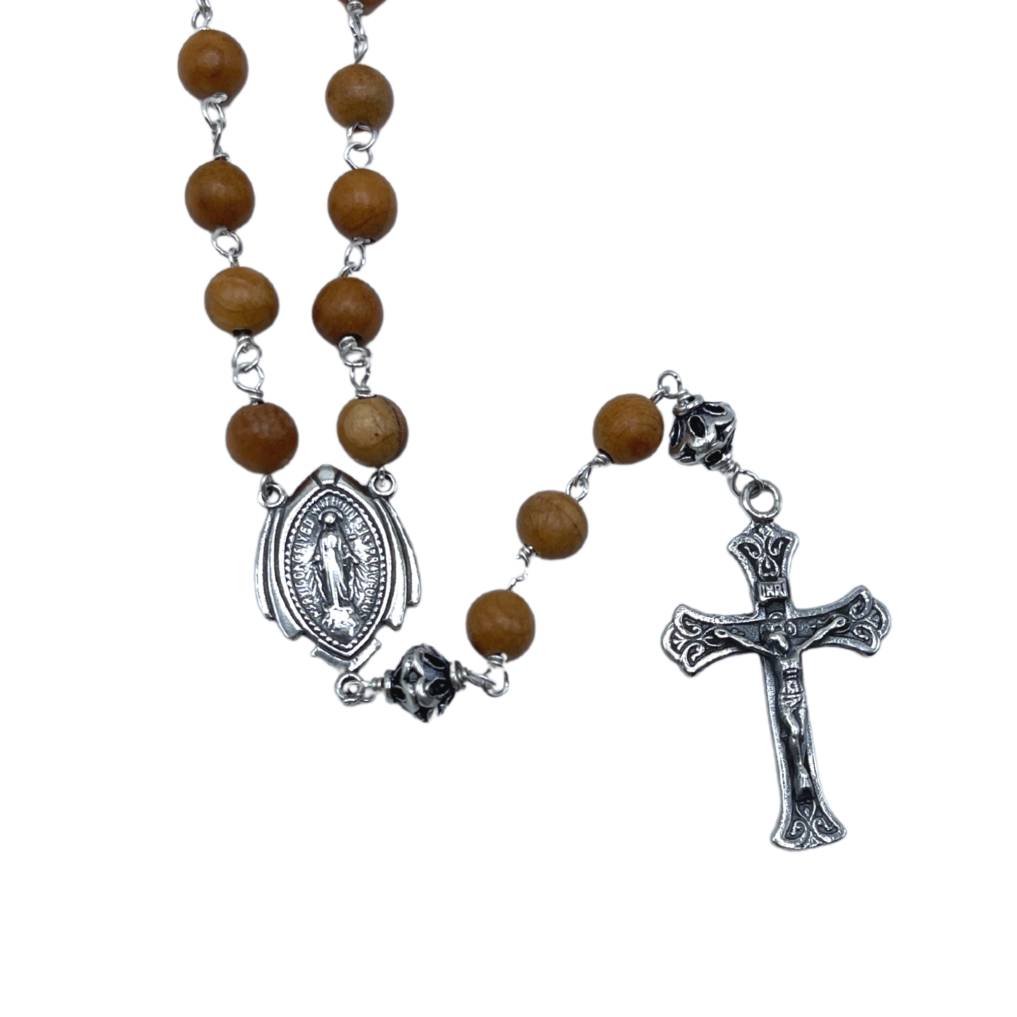 Wood Rosary, Wooden Rosary Beads - Natural Wood Sterling Gifts
