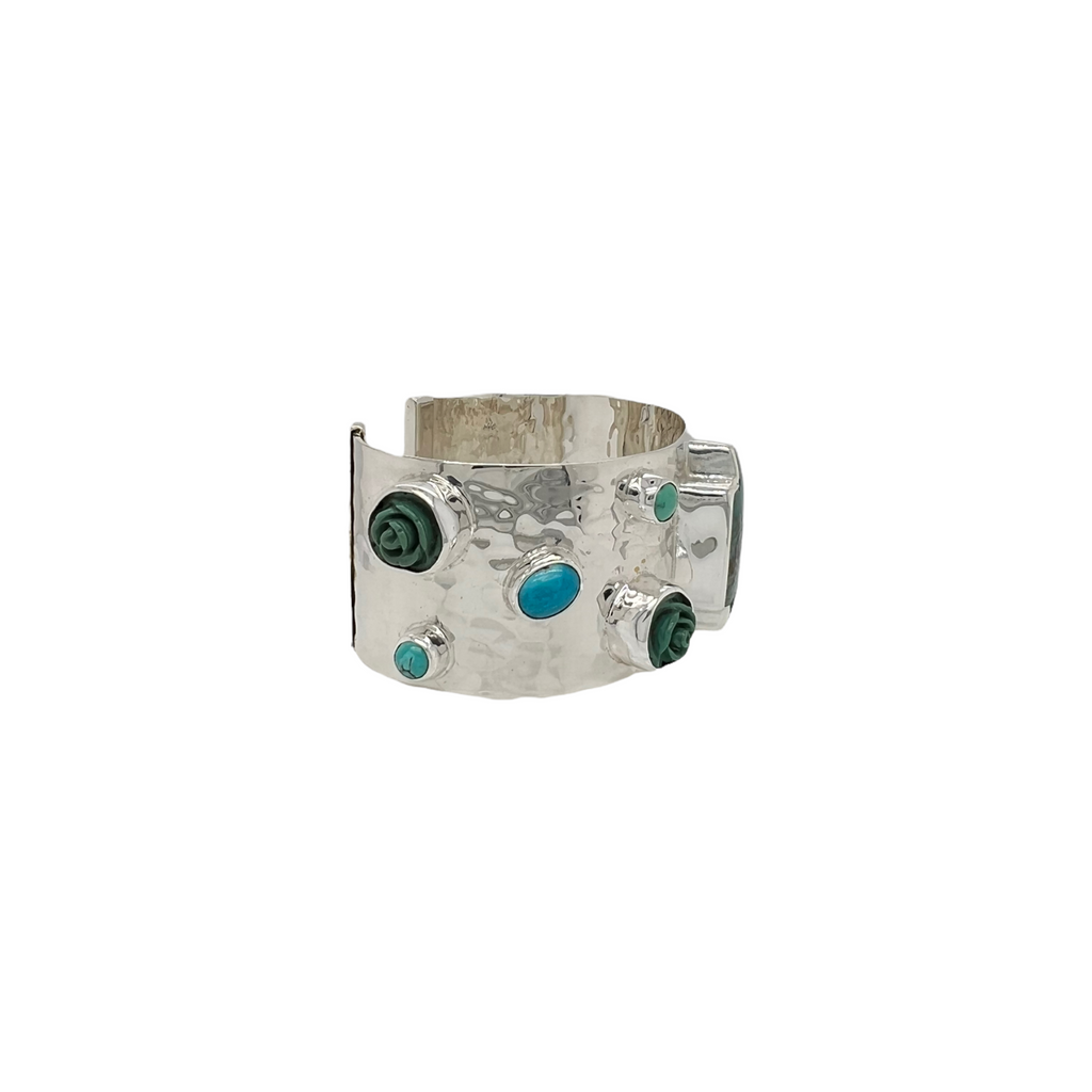 La Reyna Turquoise Cross + Roses Cuff - Karlas Jewelry & Gifts
