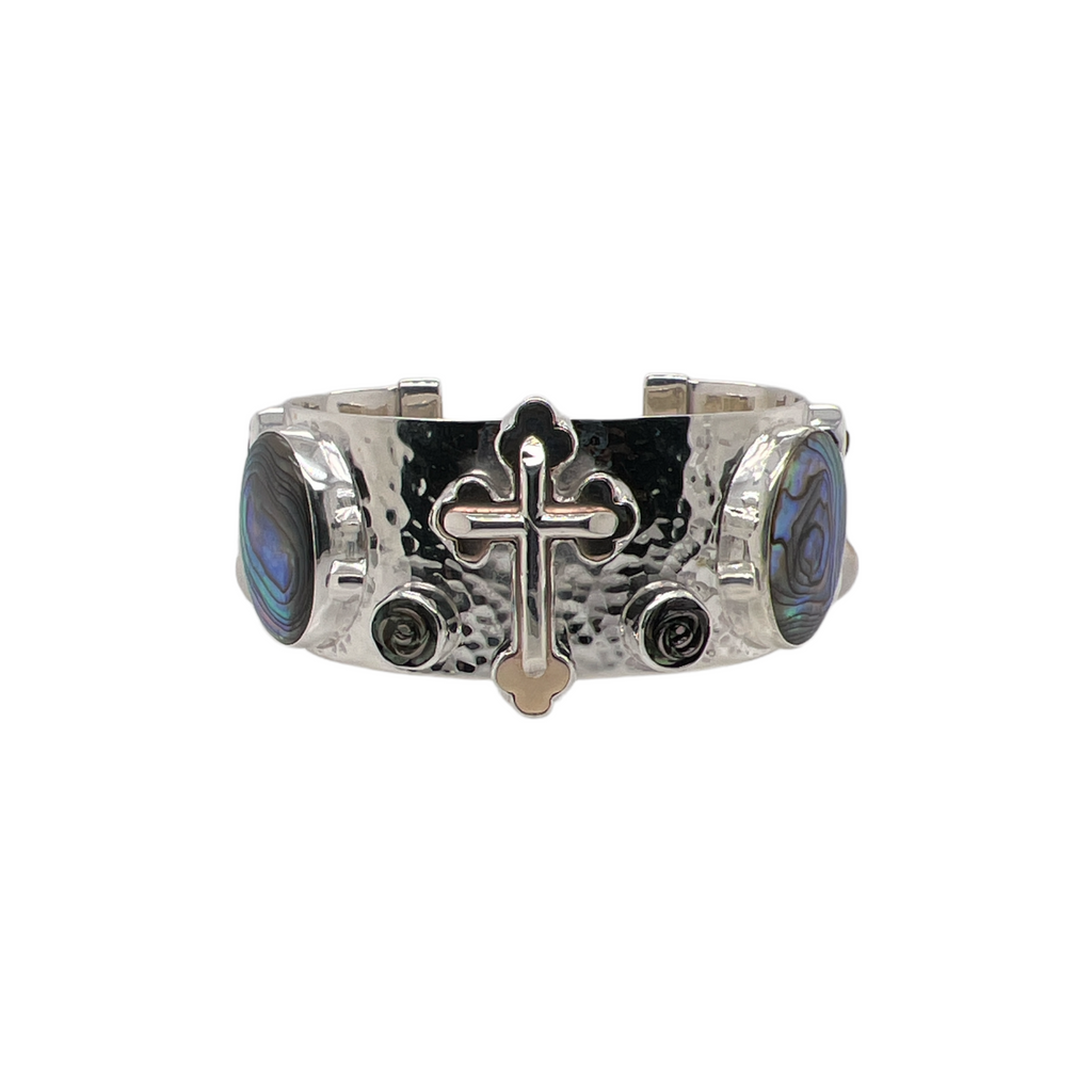 Abalone Rose + Pearl Cross Cuff - Karlas Jewelry & Gifts