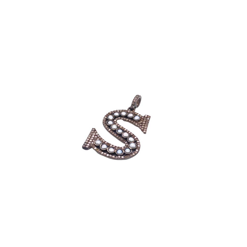 Large Pave Diamond + Pearl Initial - Karlas Jewelry & Gifts